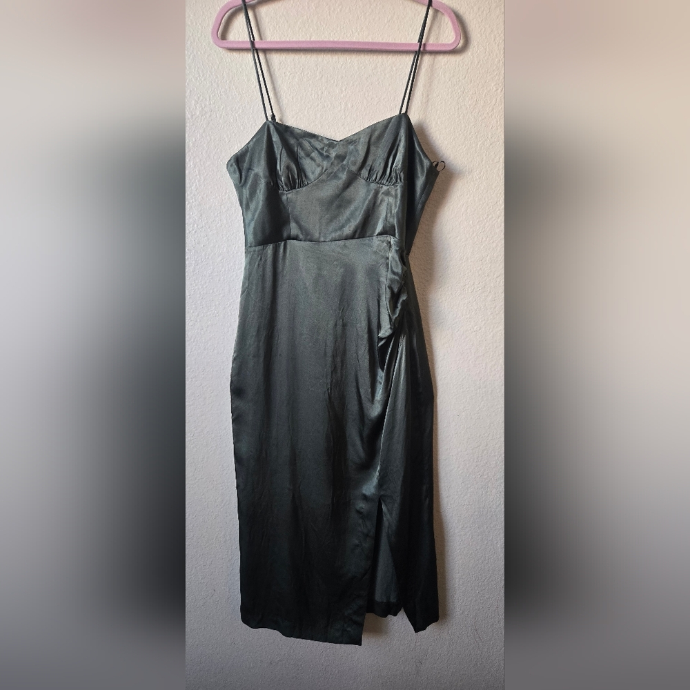 ZARA Olive Green Corset Style Dress Size M #33 - Picture 3 of 12